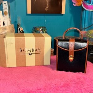 NWT BOMBAY Leather Travel Jewelry Box mini black and tan leather suitcase style